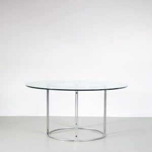 m26504 1960s Large dining table in chrome plated metal with clear glass Horst Brüning Kill International, Germany