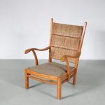 INC139 1950s Pair of oak easy chairs with rush upholstery by Bas van Pelt for MyHome, Netherlands