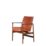 INC141 1960s Side chair on walnut base with brown leather upholstere by Ib Kofod Larsen for Fröschen Sitform, Germany