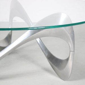m26503 1970s "Snake" coffee table in aluminium with clear glass Knut Hesterberg Ronald Schmitt, Denmark