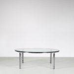 m26468 1960s Round coffe table on chrome metal base with glass top Horst Bruning Kill int Germany