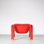 m26098-9 1970s Red plastic easy chair with seperate cushion and new upholstery, model 300 Pierre Paulin Artifort, Netherlands