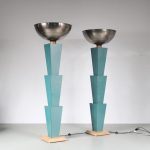 L5062 1980s Pair of XL Green laminated floor lamp bases in memphis style Italy