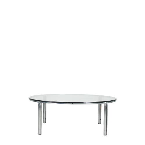 m26468 1960s Round coffe table on chrome metal base with glass top Horst Bruning Kill int Germany