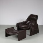 m26668 1970s Brown leather easy chair with ottoman model Proposal Vittorio Introini Saporiti, Italy