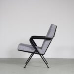m26573 1950s Repose easy chair on black metal base with new upholstery Friso Kramer Ahrend de Cirkel, Netherlands