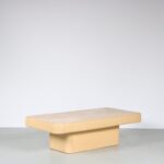 m26829 1970s Rectangular coffee table on beige leather base with travertin top De Sede, Switzerland