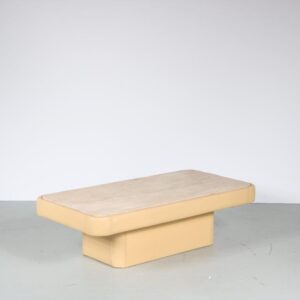 m26829 1970s Rectangular coffee table on beige leather base with travertin top De Sede, Switzerland
