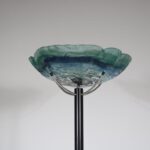 1980s Exclusive XL Black metal floor lamp with chrome supports and large hand blown glass shade in blue and green hues Louis La Rooy Van Tetterode Amsterdam, Netherlands