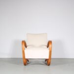 m26464 1930s Pair of easy chairs with light wooden frame and new velvet upholstery Jindrich Halabala Up Zavody, Czech