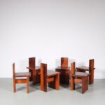 m26970 1960s Set of six unique pine dining chairs in the style of Dominique Zimbaca France