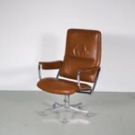 m27103 1970s Desk chair on chrome metal base with cognac leather upholstery, model JK760 / Jorgen Kastholm / Kill International, Germany