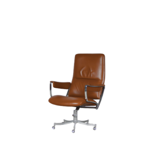 m27103 1970s Desk chair on chrome metal base with cognac leather upholstery, model JK760 / Jorgen Kastholm / Kill International, Germany