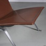 m27266 1980s Set of 2 easy chairs on chrome metal base with brown leather upholstory model PK22 Poul Kjearholm Fritz Hansen, Denmark