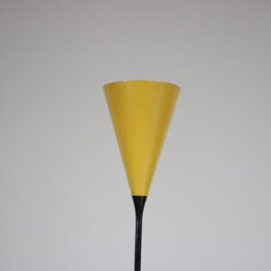 L5174 1950s Floor lamp model 1051M in brass with yellow metal hood and stone base Gino Sarfatti Arteluce, Italy