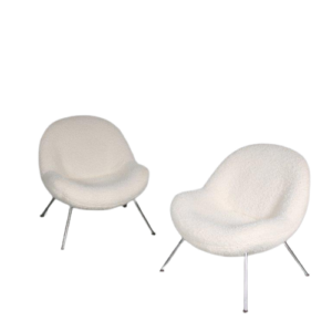 m26530 1950s Pair of Egg Chairs on chrome metal legs with newly upholstered fabric shells Fritz Neth Correcta, Germany