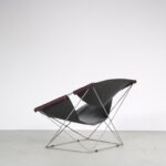 INC166 1960s Butterfly chair model F675 in chrome metal with saddle leather Pierer Paulin Artifort, Netherlands