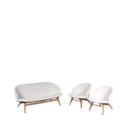 m27267 1950s Set of 3-seater sofa + 2 easy chairs with new upholstery Theo Ruth Artifort, Netherlands