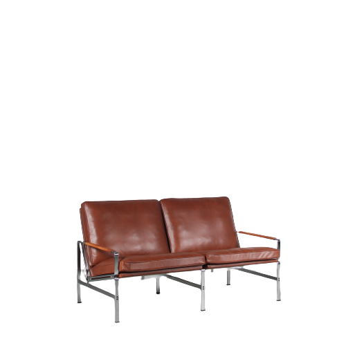 m27100 1960s 2-Seater sofa on chrome metal base with new leather uphostery, model FK6720 Fabricius & Kastholm Kill International, Germany