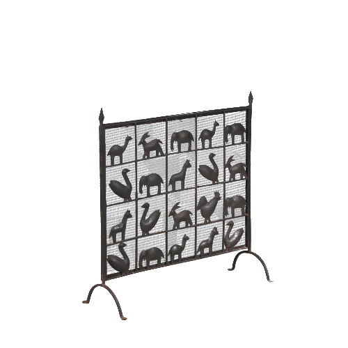 m27414 1950s Wrought iron fireplace screen with animal shapes Atelier Marolles, France