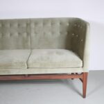 m27452 2020s Edition of 1930s 3-Seater AJ5 Sofa in green Kvadrat upholstery on oak wooden base Arne Jacobsen &Tradition, Denmark