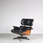 m27443 1970s Lounge chair with rosewooden shells and black leather upholstery Charles & Ray Eames Herman Miller, USA