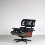 m27444 1970s Lounge chair with rosewooden shells and black leather upholstery Charles & Ray Eames Herman Miller, USA