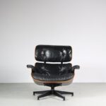 m27444 1970s Lounge chair with rosewooden shells and black leather upholstery Charles & Ray Eames Herman Miller, USA