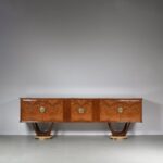 m27428 1950s Large sideboard in burlwood with bras and marble Fratelli Turri, Italy