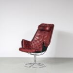 1960s Jetson armchair in red leather and canvas with chrome base Bruno Mathsson DUX, Sweden