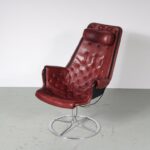 1960s Jetson armchair in red leather and canvas with chrome base Bruno Mathsson DUX, Sweden