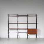 m27298 1960s 3-Unit wide free standing system cabinet, black metal with wood Poul Cadovius Royal System, Denmark