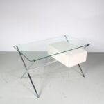 m27537 1960s Desk in chrome metal with white wooden drawer unit Franco Albini Knoll International, USA
