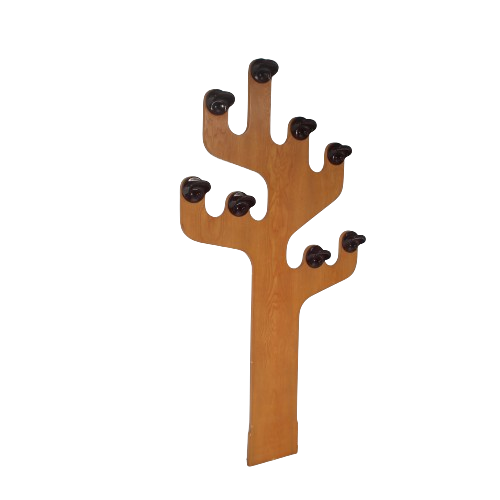 m27463 1970s Unique wooden coat rack with brown plastic hangers / Olaf Von Bohr / Kartell, Italy