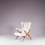 m27507 1970s Easy chair model Fiorenza in wood with new upholstery Franco Albini Arflex, Italy