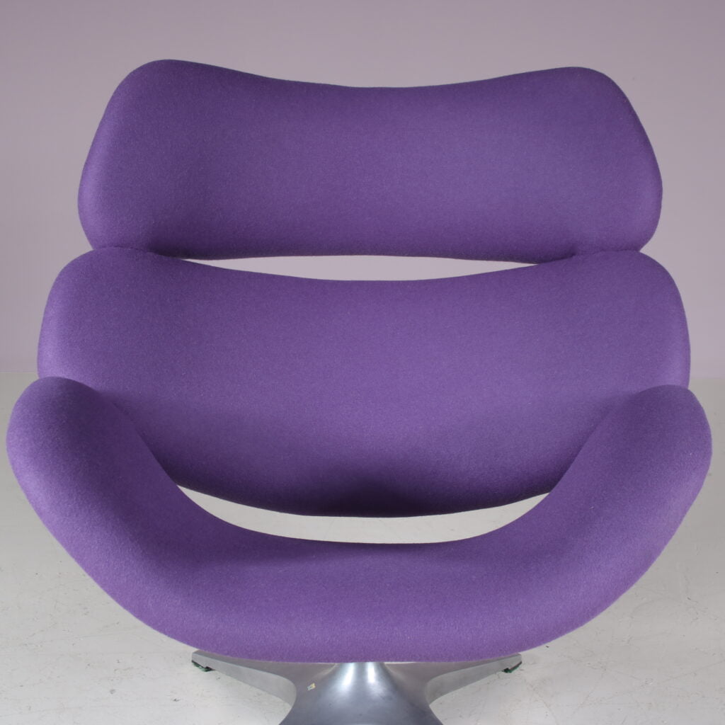 2406 1 (88) m27585 1970s Space Age easy chair on chrome swivel base with new upholstery / Enrico Walles / Romefa, Netherlands