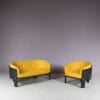 m27977 1970s 2-Seater sofa BZ48, black plywood with new fabric upholstery Hans Ell Spectrum, Netherlands