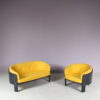 m27977 1970s 2-Seater sofa BZ48, black plywood with new fabric upholstery Hans Ell Spectrum, Netherlands