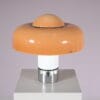 L5456 1970s Brumbury Table lamp in white metal and brown plastic shade Luigi Masonni Guzzini, Italy