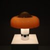 L5456 1970s Brumbury Table lamp in white metal and brown plastic shade Luigi Masonni Guzzini, Italy