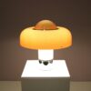 L5456 1970s Brumbury Table lamp in white metal and brown plastic shade Luigi Masonni Guzzini, Italy