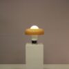 L5456 1970s Brumbury Table lamp in white metal and brown plastic shade Luigi Masonni Guzzini, Italy