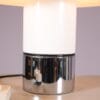 L5456 1970s Brumbury Table lamp in white metal and brown plastic shade Luigi Masonni Guzzini, Italy
