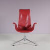 m28076 1970s Highback tulip chair on aluminium tripod base with red leather upholstery Preben Fabricius & Jorgen Kastholm Kill International, Germany