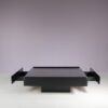 m28116 1960s Caori coffee table in black wood with aluminium top Vico Magistretti Gavina, Italy