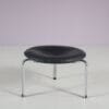 m28112 1960s PK33 Stool in chrome plated metal with leather cushions Poul Kjaerholm Kold Christensen, Denmark
