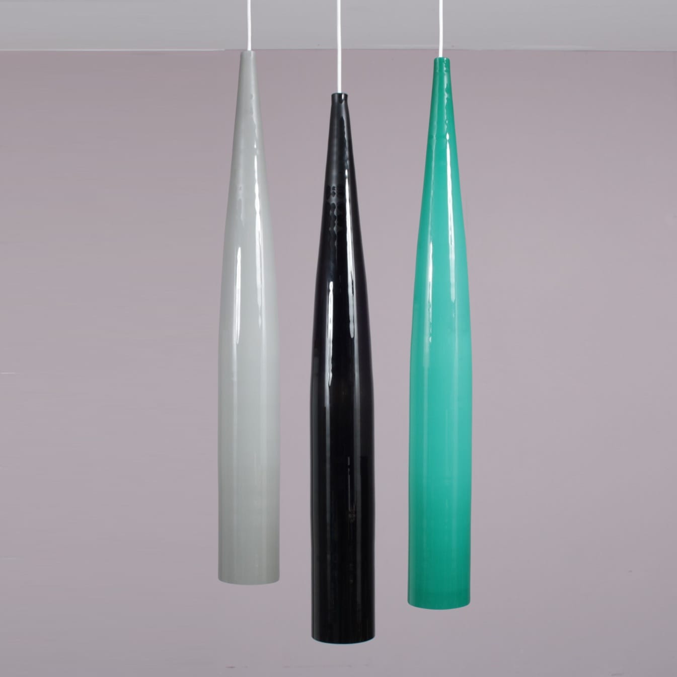 2510 2 (71) L5292ABC 1960s Hanging lamp in grey, black, teal glass / Alessandro Pianon / Vistosi, Italy