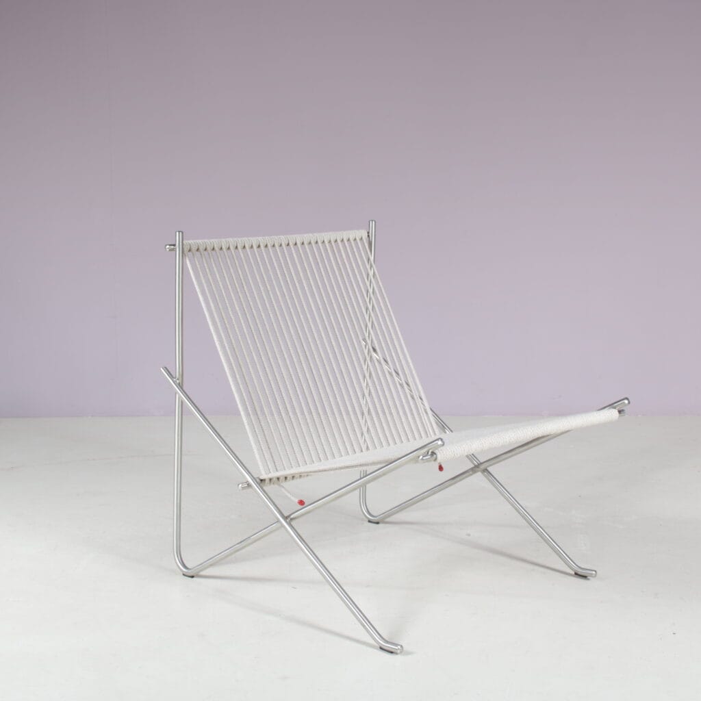 m28139 2020s Easy chair PK4 in chrome metal with rope / Poul Kjaerholm / Fritz Hansen, Denmark