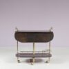 m28143 1960s Bar cart with drop leaves in lacquered goat skin with brass base Aldo Tura Italy