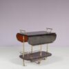 m28143 1960s Bar cart with drop leaves in lacquered goat skin with brass base Aldo Tura Italy